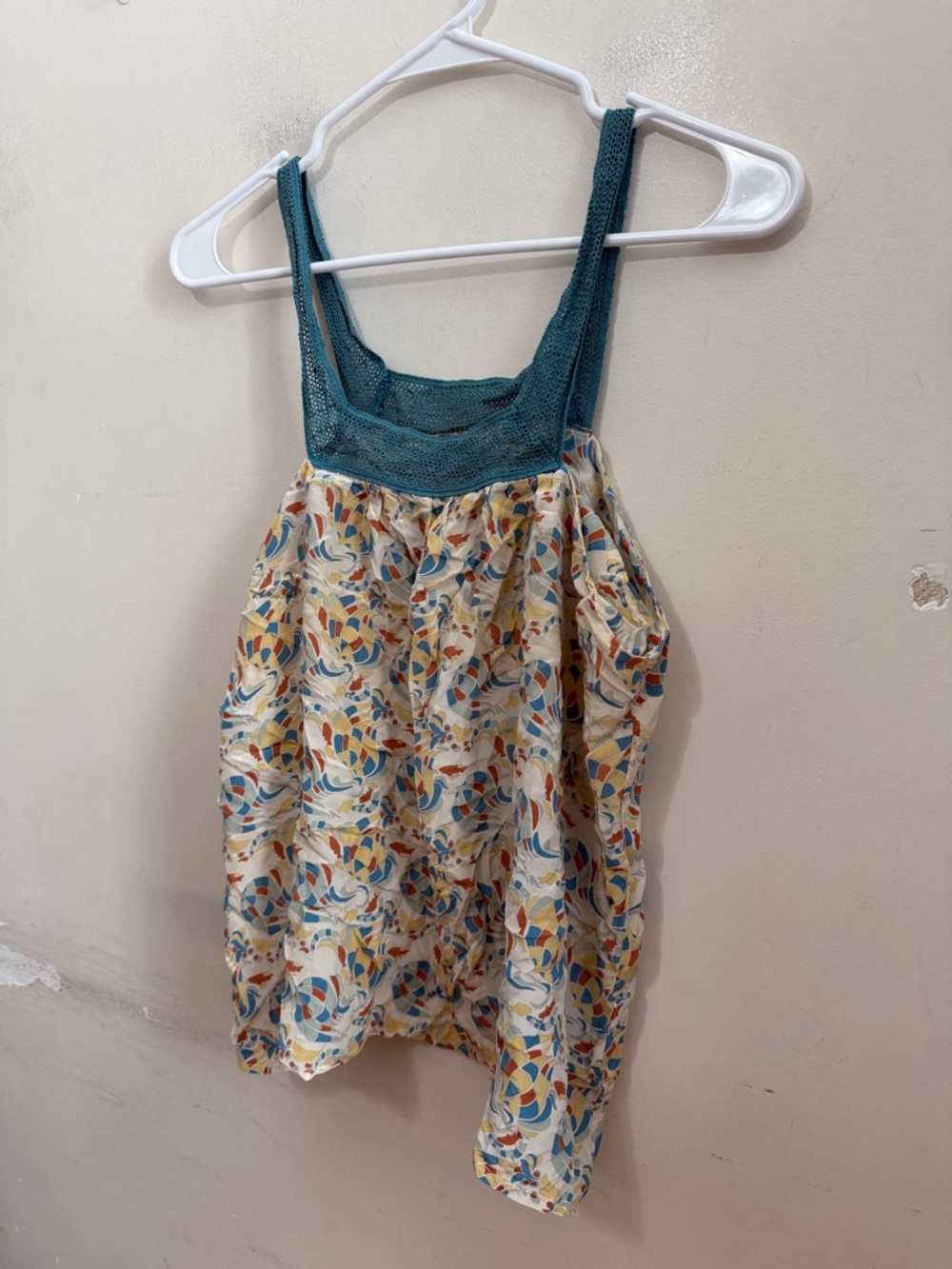 Geren Ford Silk Tank Top Women’s Medium Boho Floral Crochet Trim Sleeveless